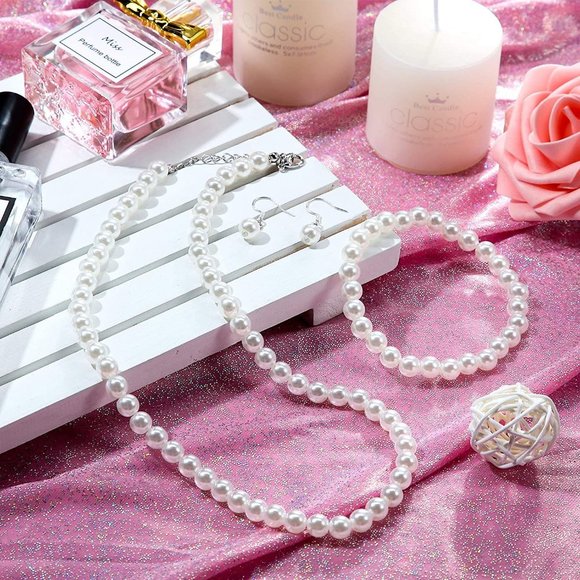 New Faux Pearl Jewelry Set Simulated Pearl Necklace Bracelet Earrings fo… - Picture 2 of 8